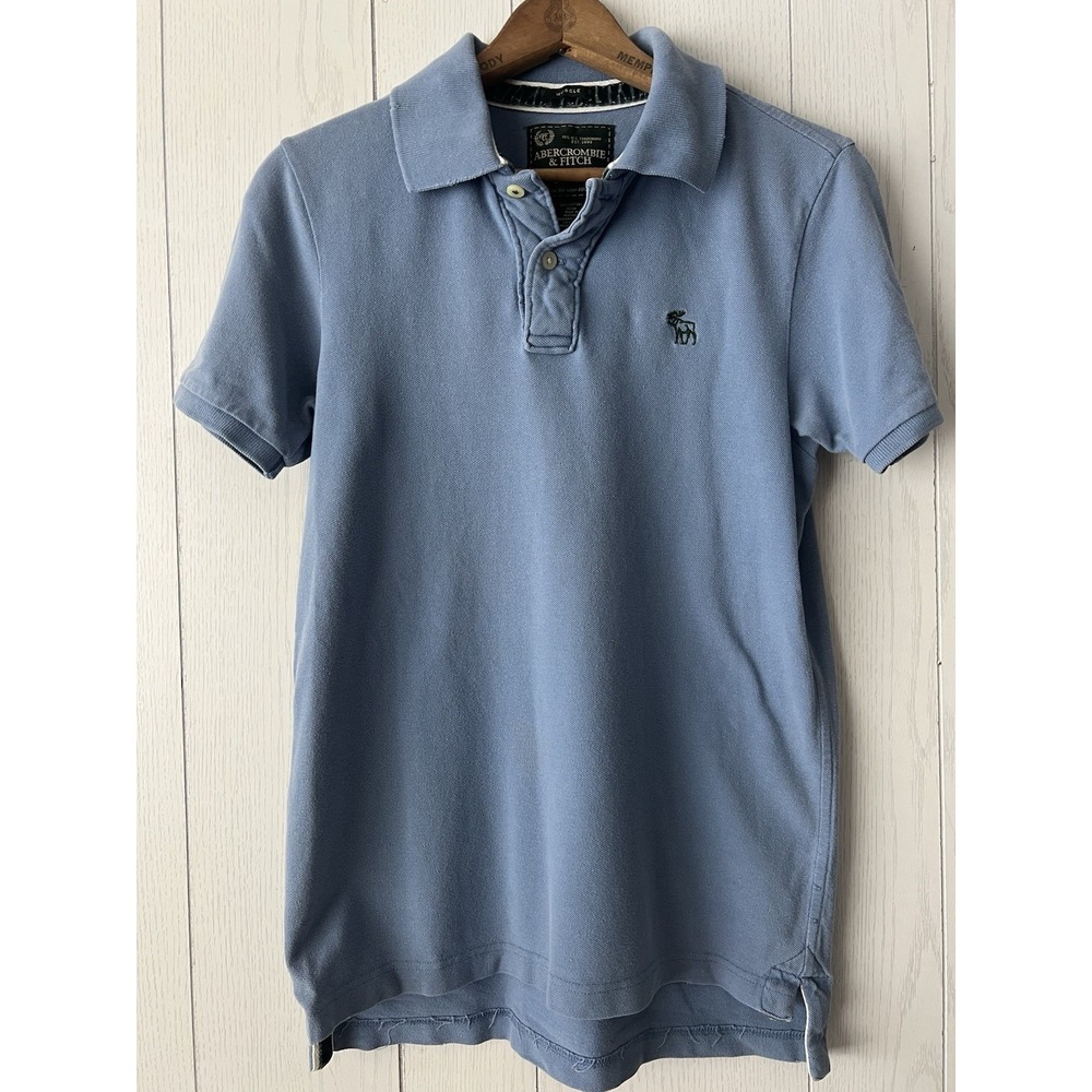 Abercrombie Fitch Muscle Fit Polo Mens S Faded Blue Cotton Moose Distressed